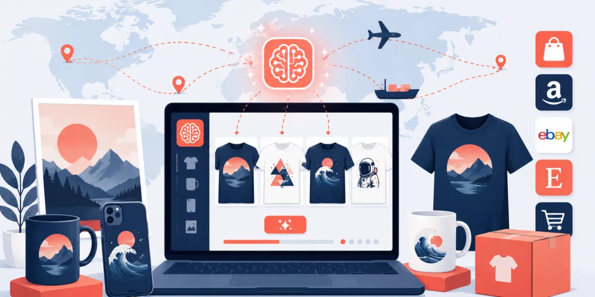 Print on demand 2026 voi AI design va sell tren nen tang quoc te