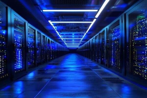Modern data center with GPU servers for AI pretraining