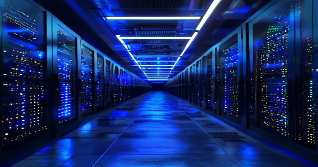 Modern data center with GPU servers for AI pretraining